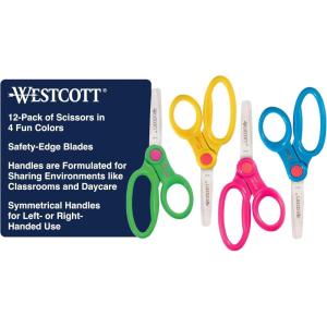 imageWestcott 14871 Right and LeftHanded Scissors Kids Scissors Back to School Classroom Supplies Ages 48 5Inch Blunt Tip Assorted 12 PackBlunt