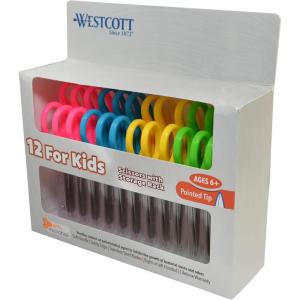 imageWestcott 14871 Right and LeftHanded Scissors Kids Scissors Back to School Classroom Supplies Ages 48 5Inch Blunt Tip Assorted 12 PackPointed