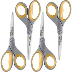 imageWestcott 8Inch Titanium Bonded Scissors Soft Handle Straight Heavy Duty Scissors GrayYellow 4Pack4Pack