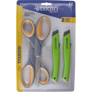 imageWestcott 8Inch Titanium Bonded Scissors Soft Handle Straight Heavy Duty Scissors GrayYellow 4Pack8Inch  2Pack with cutter
