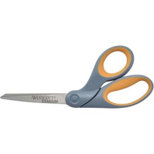 imageWestcott 8quot Bent Craft Scissors with TitaniumBonded Blades for HeavyDuty Use YellowGray8 All Purpose Bent
