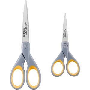 imageWestcott 8quot Bent Craft Scissors with TitaniumBonded Blades for HeavyDuty Use YellowGrayMultiple 2 pack