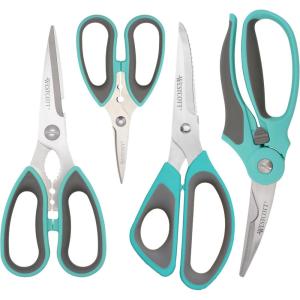 imageWestcott AllPurpose Kitchen Shears Pink with Gold Blades  Durable Kitchen Shears with PrecisionGround Blades for Easy Cutting and Meal Prep  9Inch4pack