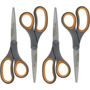 imageWestcott 8Inch Titanium Bonded Straight Scissors Soft Handle GrayYellow 4Pack4Pack
