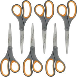 imageWestcott 8Inch Titanium Bonded Straight Scissors Soft Handle GrayYellow 4Pack6Pack