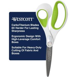 imageWestcott 9Inch CarboTitanium Heavy Duty Fabric Scissors with Soft Bent Handle and Serrated Blade Ideal for Sewing Crafting and Utility Fabrics8 Straight
