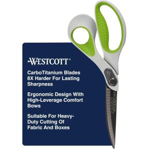 imageWestcott 9Inch CarboTitanium Heavy Duty Fabric Scissors with Soft Bent Handle and Serrated Blade Ideal for Sewing Crafting and Utility Fabrics9 Serrated