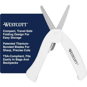 imageWestcott Travel Safe TitaniumBonded Mini Folding Scissors for Fabric and Paper TSA Compliant and Portable for Crafting Sewing Supplies ampamp MoreFolding Scissors