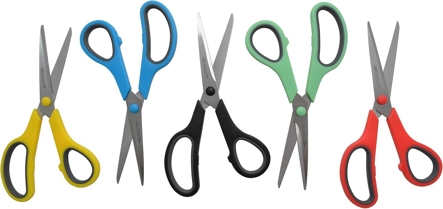 imageWestcott 8quot Straight Stainless Steel Soft Handle Scissors Assorted Colors Pack of 158 Pack of 15