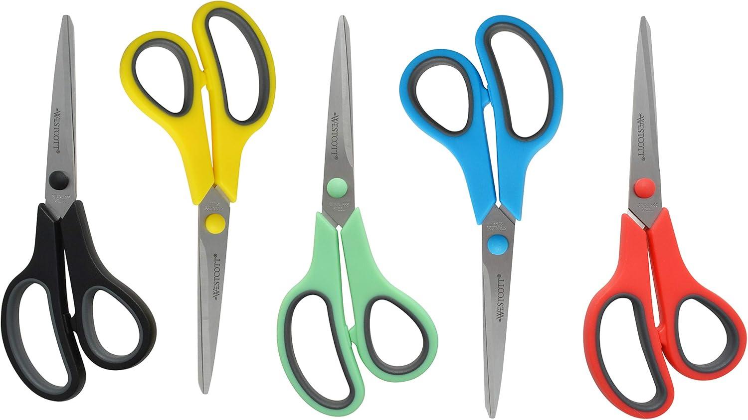 imageWestcott 8quot Straight Stainless Steel Soft Handle Scissors Assorted Colors Pack of 158 Pack of 15