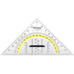 imageWestcott Set Square 22 cm with Detachable Handle Transparent Plastic Set Square with Yellow Scale Technical Scale ampamp Protractor for School University or Office E10134 0022 cm with handle