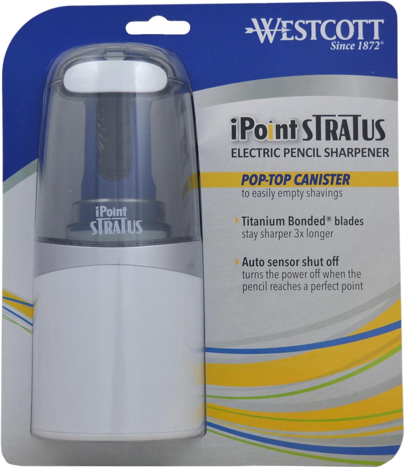 imageWestcott 17793 iPoint Stratus Electric Pencil Sharpener with TitaniumBonded Blades and PopTop Canister for School Office and Home Assorted ColorsStratus