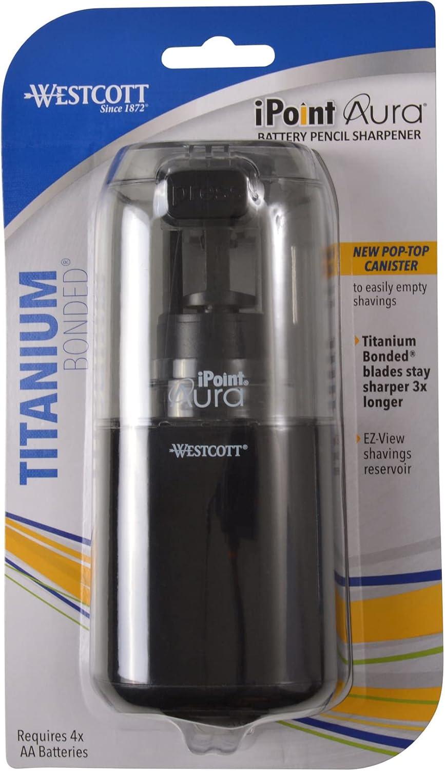 imageWestcott 17794 iPoint Stratus Battery Pencil Sharpener with TitaniumBonded Blades and PopTop Canister for School Office and Home Assorted ColorsAura