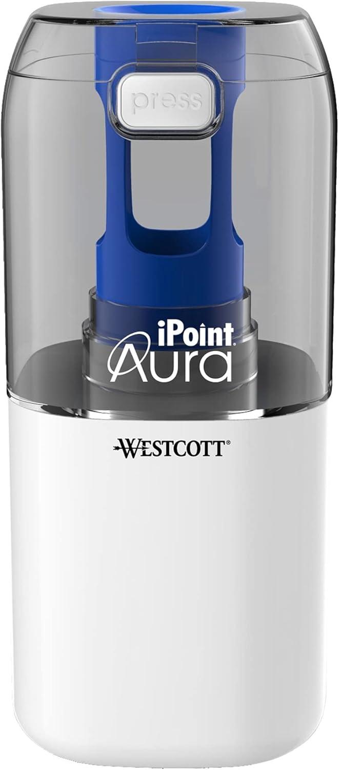 imageWestcott 17794 iPoint Stratus Battery Pencil Sharpener with TitaniumBonded Blades and PopTop Canister for School Office and Home Assorted ColorsAura