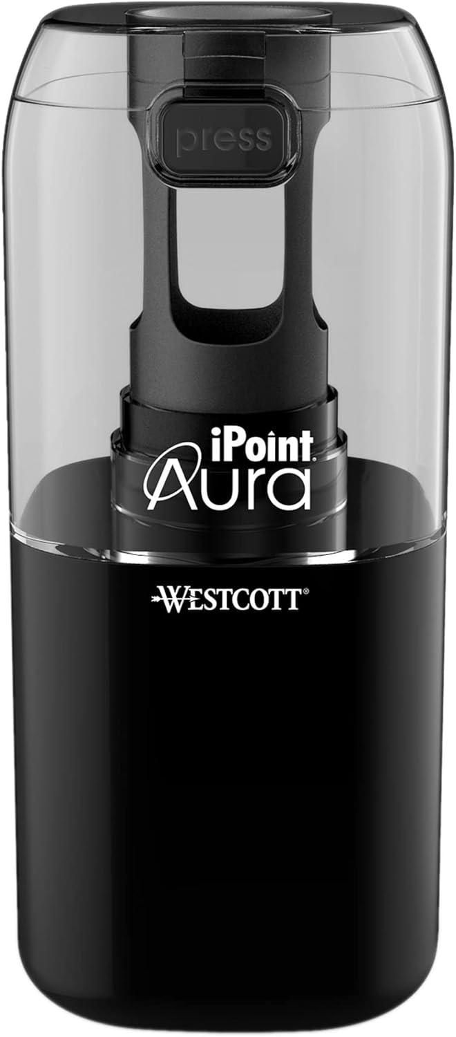 imageWestcott 17794 iPoint Stratus Battery Pencil Sharpener with TitaniumBonded Blades and PopTop Canister for School Office and Home Assorted ColorsAura