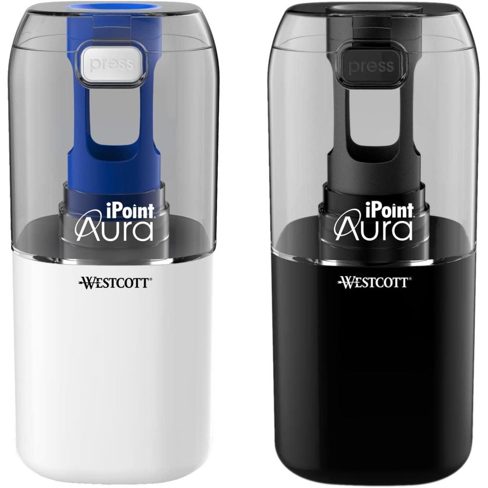 imageWestcott 17794 iPoint Stratus Battery Pencil Sharpener with TitaniumBonded Blades and PopTop Canister for School Office and Home Assorted ColorsAura