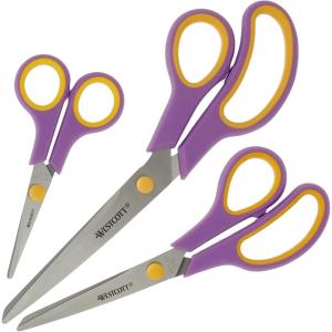 imageWestcott Easy Grip Scissors Set of 3 Universal Scissors with Comfort Handle Extra Sharp ampamp Durable Stainless Steel Blade Scissors for Crafts Home School and Office N90029 00Blackcurrant