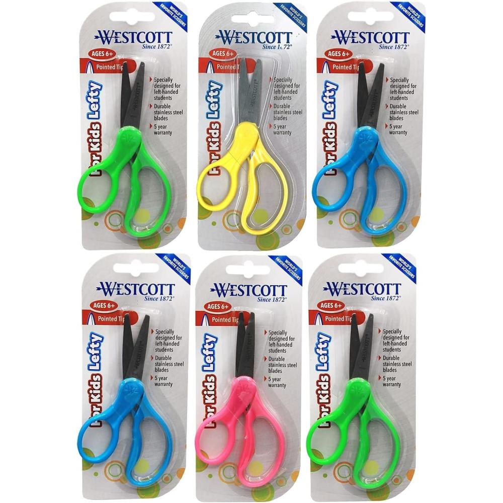 imageWestcott School LeftHanded 5quot Kids Stainless Steel Scissors Assorted Colors Pack of 6 ACM131786