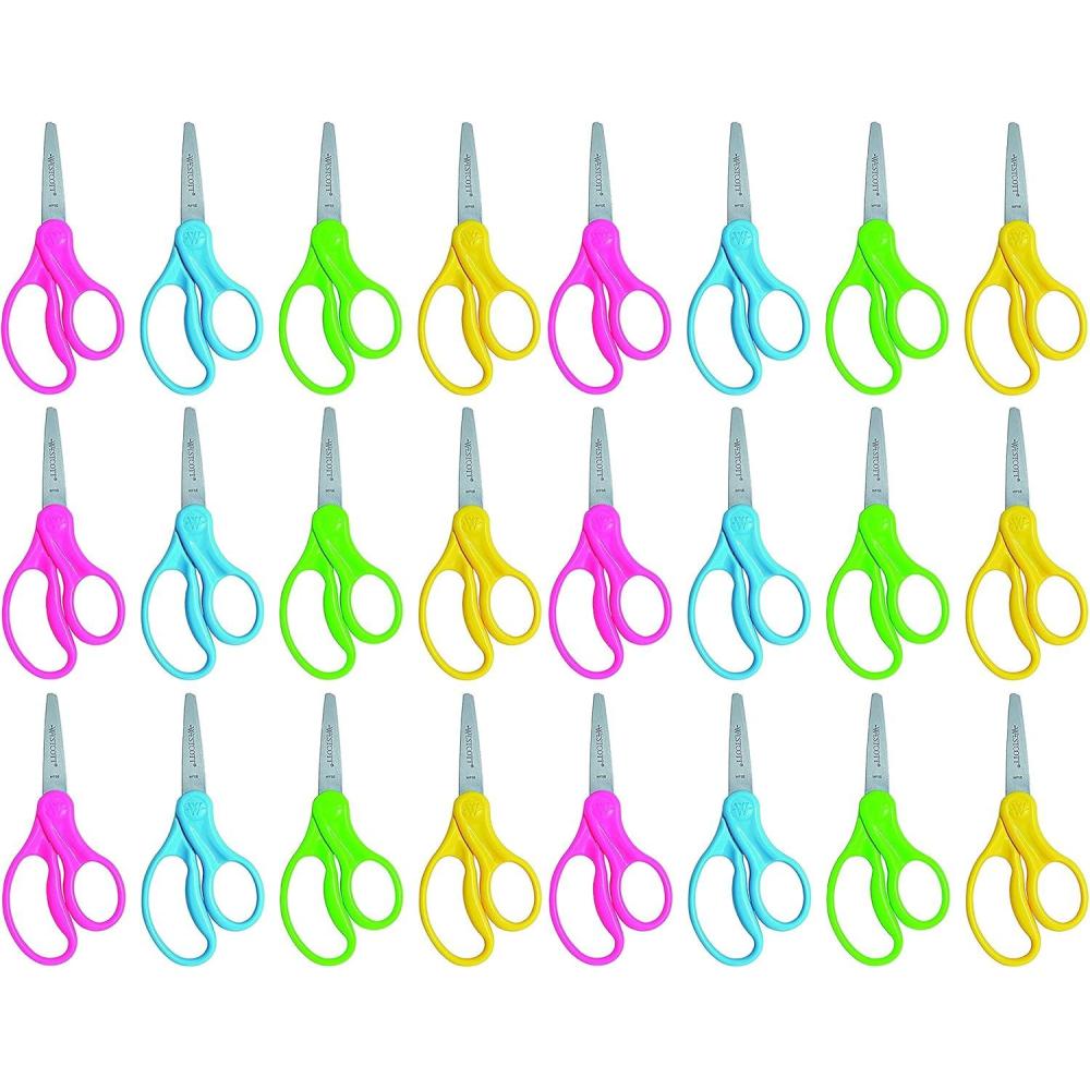 imageWestcott School Left and Right Handed Kids Scissors 5 Pointed Pack of 24 Assorted Colors