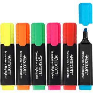 imageWestcott Highlighters School Supplies Pen Set of 6  Bright Coloured Highlighters  Line Width 25 mm  Premium Ink Made in Germany  E744251 00